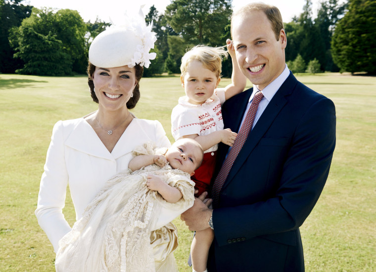 Duchess Kate, Prince William, Prince George and Princess Charlotte after Charlotte's christening