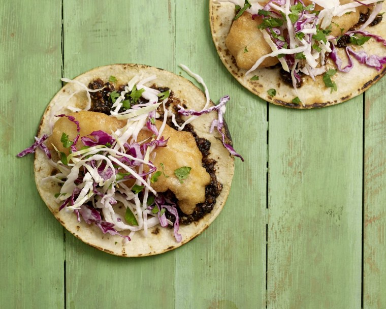 Pati Jinich's Cal-Mex Fish Tacos with Salsa Macha and Creamy Slaw.