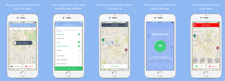 The Companion App lets you reach out to family, friends, or your public safety department to have them keep an eye on you as you travel late at night.