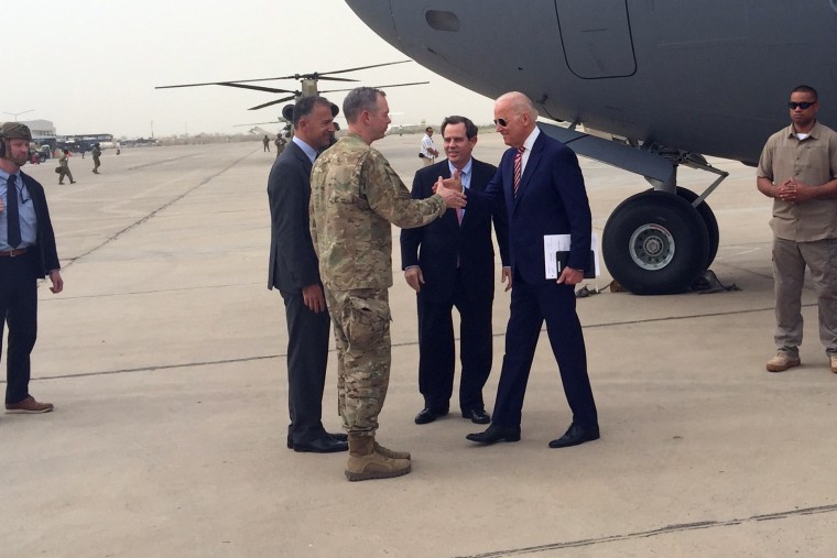 Vice President Joe Biden arrives in Baghdad on April 28.