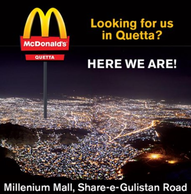Image: McDonald's ad for restaurant in Quetta, Pakistan