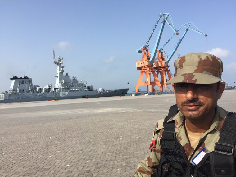 Image: A paramilitary soldier stands guard at Gwadar Port