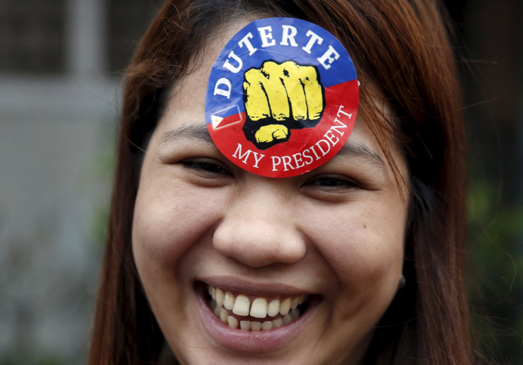 Image: A supporter of presidential candidate Rodrigo Duterte