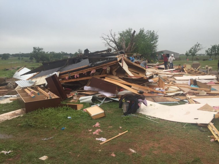 A destroyed home is seen in Fletcher, Oklahoma, Friday, April 29, 2016,  after severe weather hit parts of the state. A teenager was taken to the hospital for anxiety but there were no other injuries, officials said.