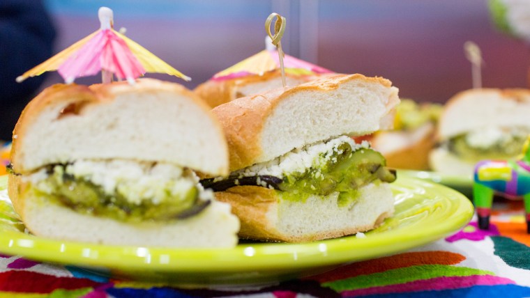 Pati Jinich cooks up an authentic Cinco de Mayo feast, complete with grilled eggplant, zucchini and poblano sandwiches