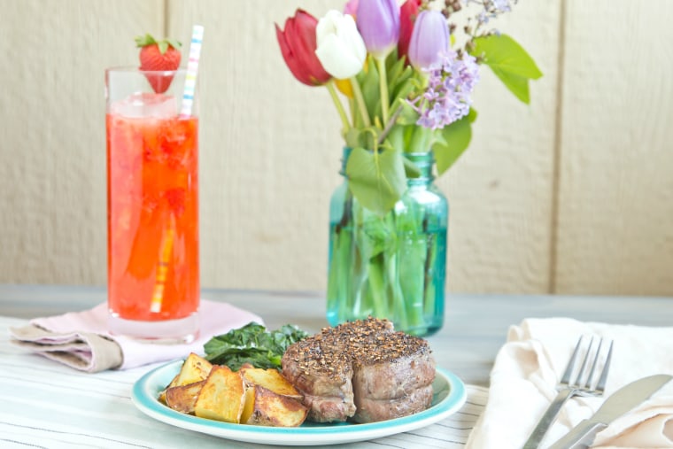 Make a pepper-crusted steak and bourbon strawberry lemonade