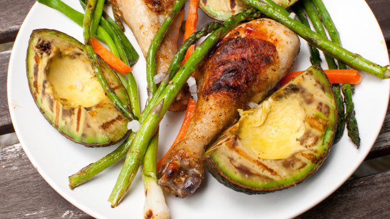 5 reasons to grill avocado: BBQ Chicken with grilled avocado compound butter