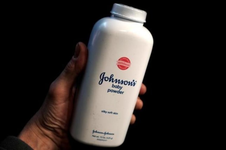 A bottle of Johnson's Baby Powder is seen in a photo illustration taken in New York