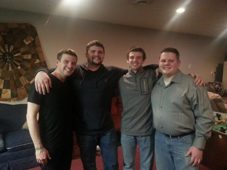 The Sutton family of Flandreau, South Dakota, will have four sons all graduating this Saturday. From left to right: Jacob, age 23; Ryan, age 25; Jared, age 23; and Anthony, age 27. Twins Jacob and Jared are graduating from undergraduate school, while Ryan and Anthony are both graduating from law school.