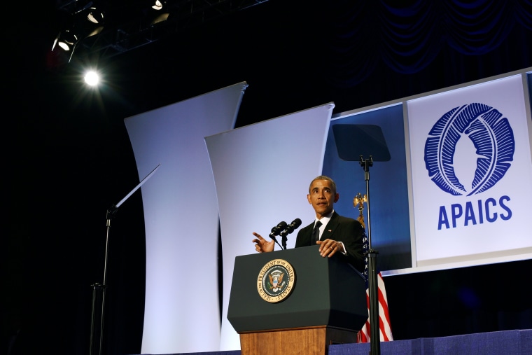 Image: U.S. President Barack Obama delivers the keynote speech at the Asian Pacific American Institute for Congressional Studies' (APAICS) 22nd annual awards dinner at the Washington Hilton hotel in Washington