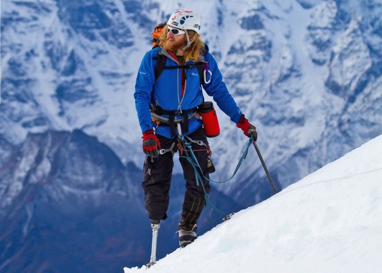 Retired Army Staff Sergeant Chad Jukes climbs Lobuche, a peak near Mount Everest in Nepal.