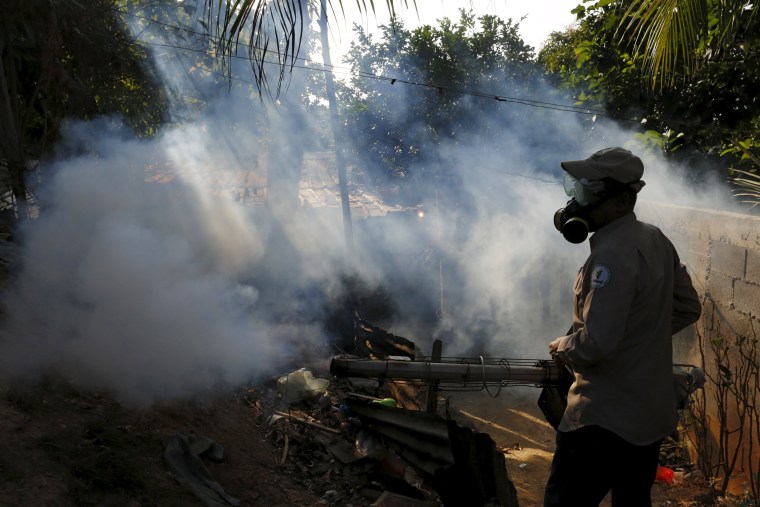 Image: Health worker fumigates a neighborhood as part of the preventive measures against the Zika virus and other mosquito-borne diseases in Veracruz on the outskirts of Panama City