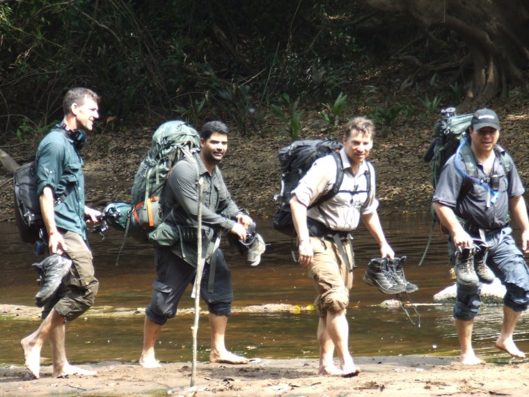 The NBC News team treks in the Bili-Uele forest in the Democratic Republic of Congo.