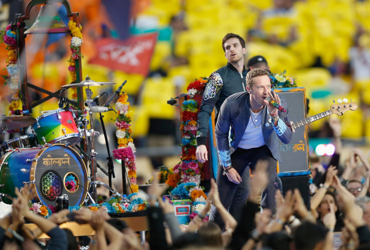Coldplay performs during the Pepsi Super Bowl 50 Halftime Show