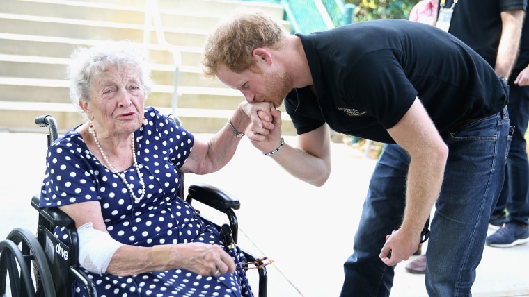 Prince Harry meets 95 year old Ruth Uffleman