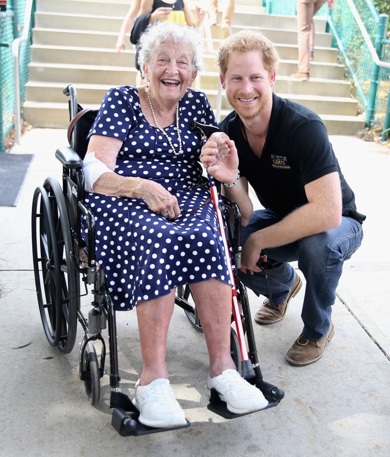 Prince Harry meets 95 year old Ruth Uffleman