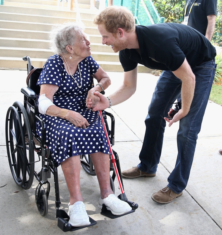 Prince Harry meets 95 year old Ruth Uffleman