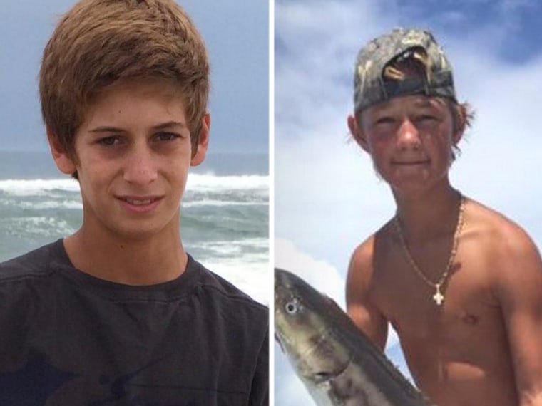 14-year-olds Austin Stephanos, left, and Perry Cohen are seen in this handout provided by the United States Coast Guard in Miami, Florida, July 26, 2015. 