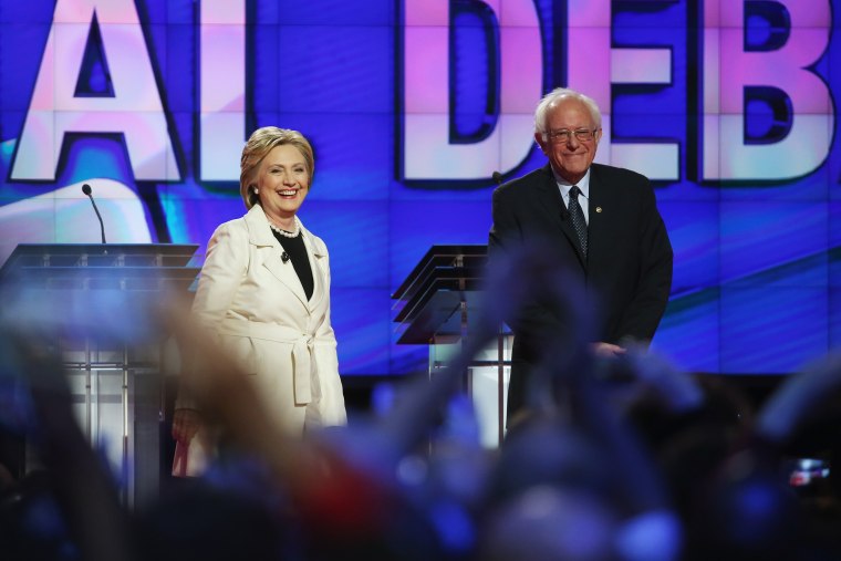 Image: Democratic Presidential candidates Hillary Clinton and Sen. Bernie Sanders (D-VT)  in the Brooklyn Navy Yard