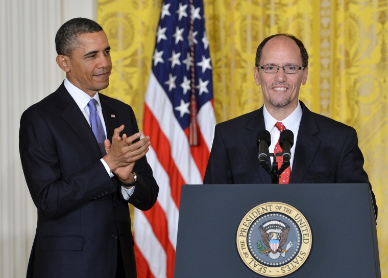 Image: US-POLITICS-LABOR-OBAMA-PEREZ