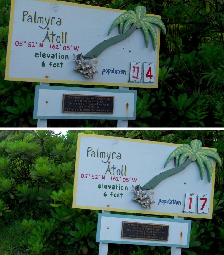 The number changes on the welcome sign when someone arrives or leaves. Palmyra's population more than quadrupled when our team arrived, growing from 4 to 17.