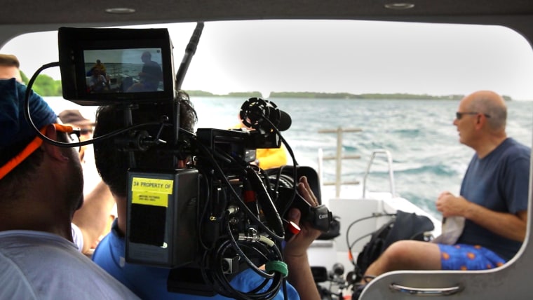 The crew prepares for Harry Smith's scuba dive in the pristine waters of the Palmyra Atoll.  We needed an underwater camera and audio specialist to get the highest quality glimpse of the underwater world.