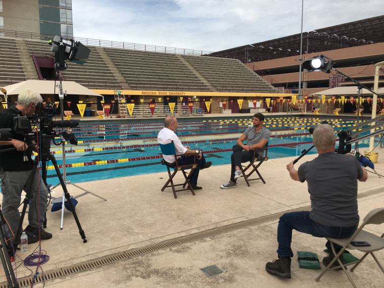 Matt Lauer and Michael Phelps at Arizona State University, where Phelps is currently training for this summer's Rio Olympics.