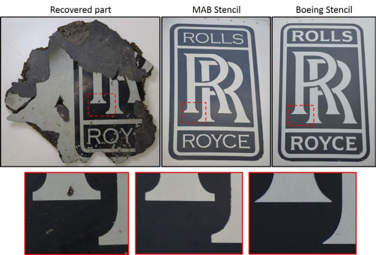 A comparison of Boeing 777 engine cowling stencils.