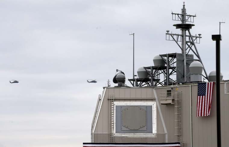 Image: U.S. helicopters fly over the Aegis Ashore Missile Defense System