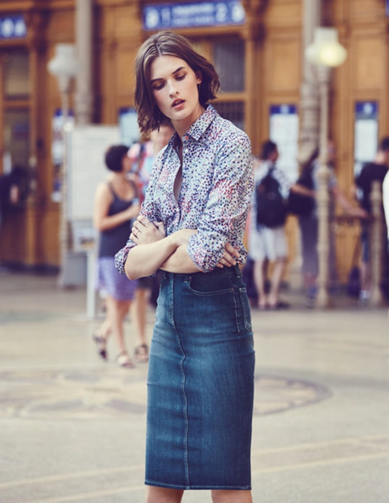 Denim pencil skirt