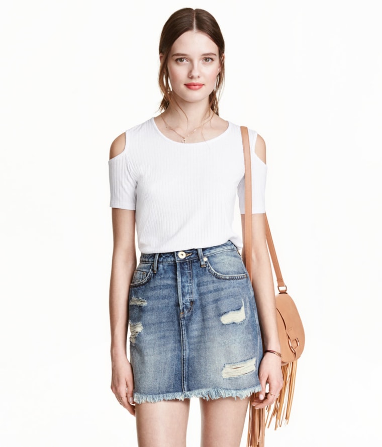 Distressed denim skirt