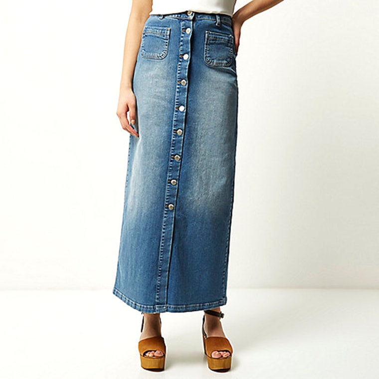 Denim button-up maxi skirt