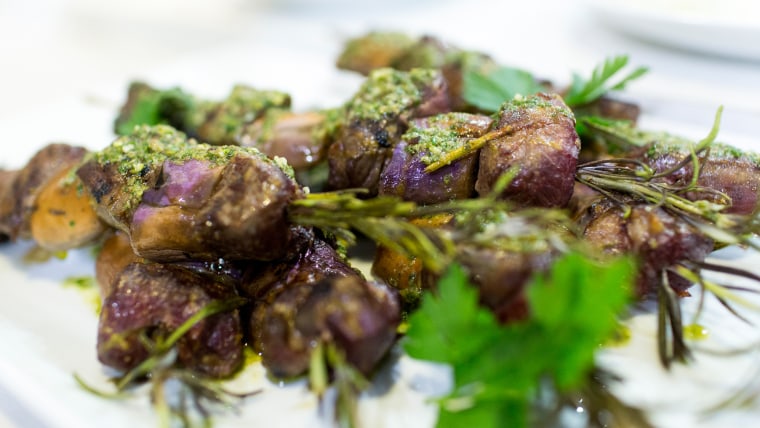 Seamus Mullen's superfood recipe for grilled rosemary lamb kebabs with anchovy salsa verde