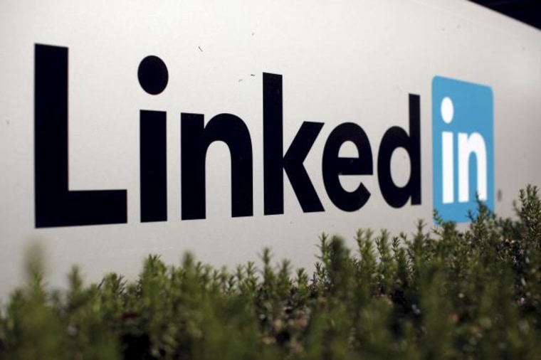The logo for LinkedIn Corporation, a social networking networking website for people in professional occupations, is shown in Mountain View