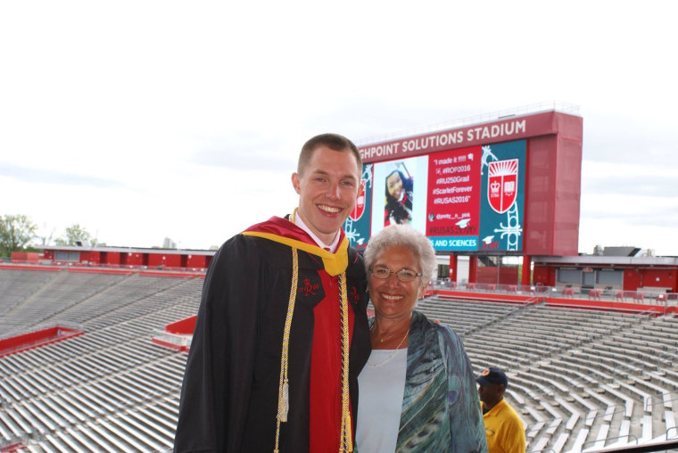 Matt Panconi, Rutgers student body president, is seen at graduation with his grandmother, Dianne Totten. Totten wrote three letters to Obama asking him to be the commencement speaker.