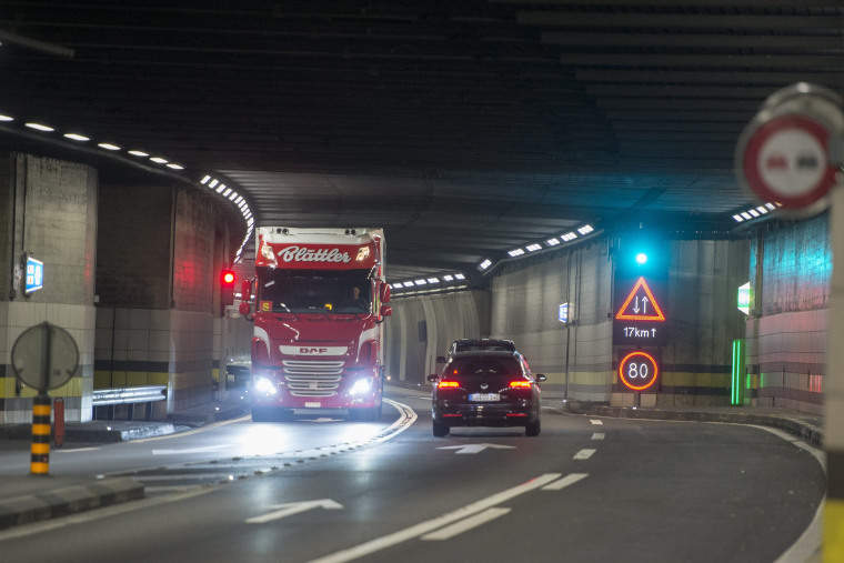 Image: The single-lane road tunnel at Gotthard, Switzerland
