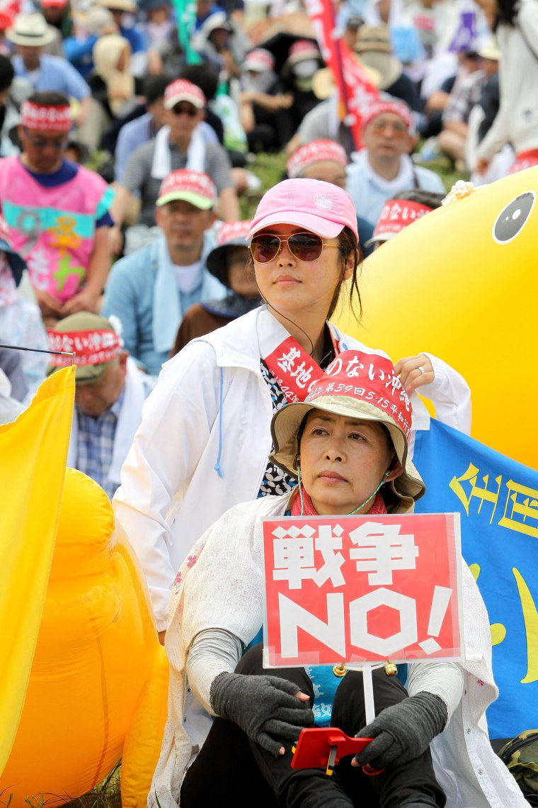 Image: Protesters in Okinawa demonstrated on May 15