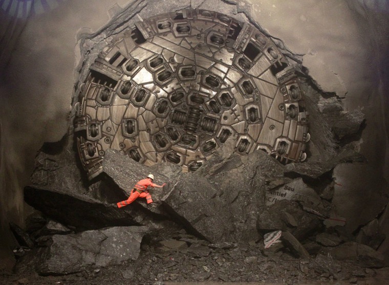Image: A worker in Gotthard Base Tunnel on March 23, 2011