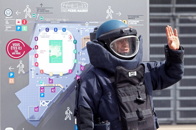 Image: Police officer during security exercise in Villeneuve-d'Ascq, France, on April 21, 2016