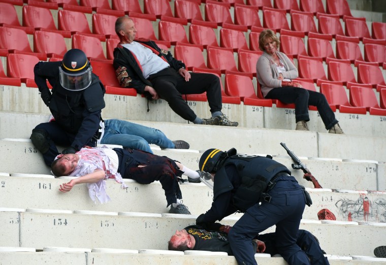 Image: Mock terrorist attack in Valence, France, on April 21