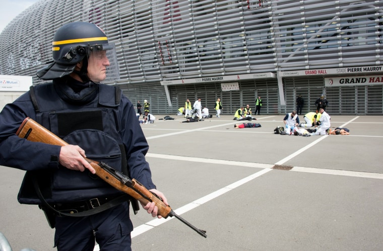 Image: Mock terrorist attack exercise in Lille, France, on April 21
