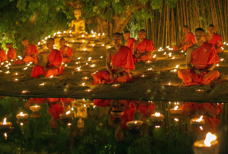 Image: Thai Buddhist monks mark Vesak Day or Visakha Bucha holy day