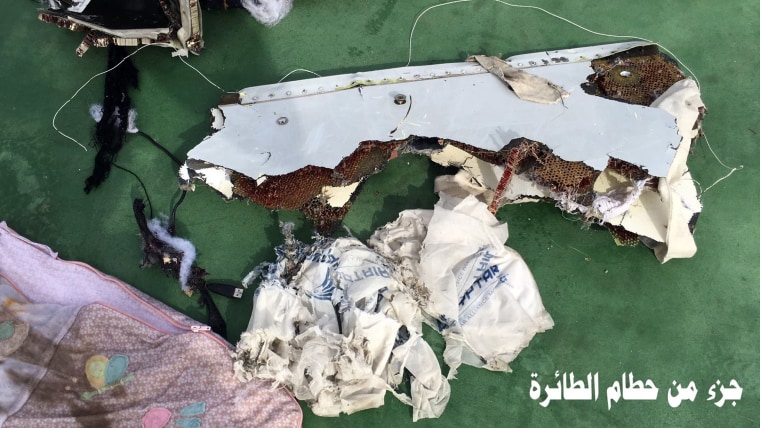 Image: A handout image from the Egyptian military of debris recovered Friday from crashed flight EgyptAir MS804