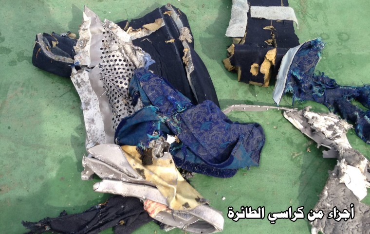 Image: A handout image from the Egyptian military of debris recovered Friday from crashed flight EgyptAir MS804