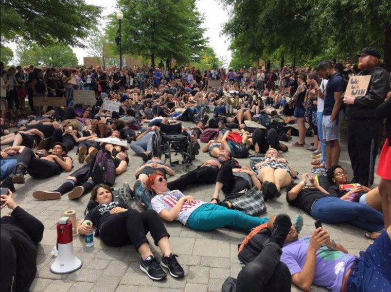 Students at the University of Tennessee protest on April 19, 2016.