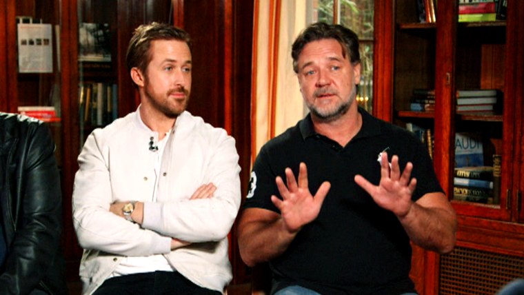 Russell Crowe and Ryan Gosling promoting "The Nice Guys."