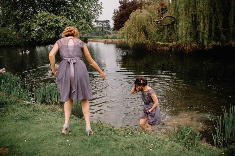 Bridesmaid jumps in lake