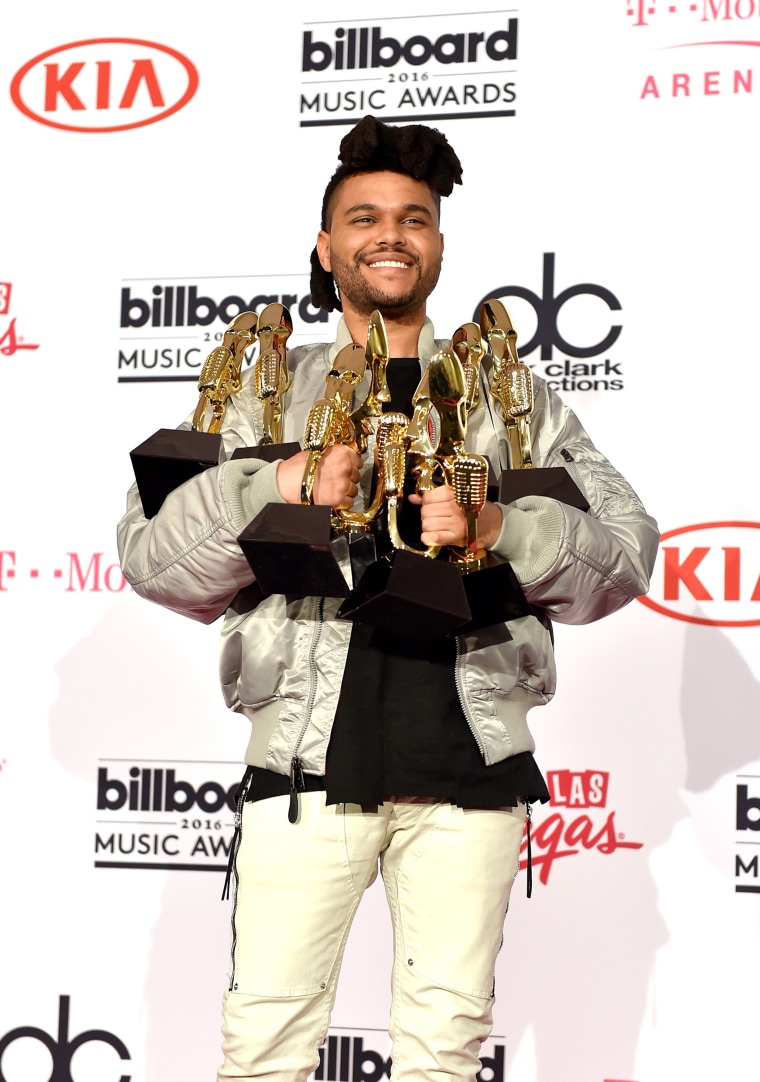 Image: The Weeknd poses in the press room