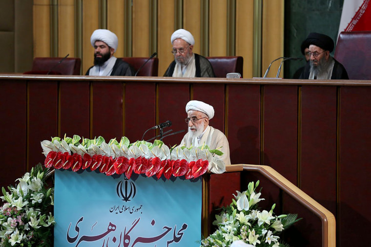 Image: Ahmad Jannati, the head of Iran's new Assembly of Experts, speaks during the Assembly meeting in Tehran