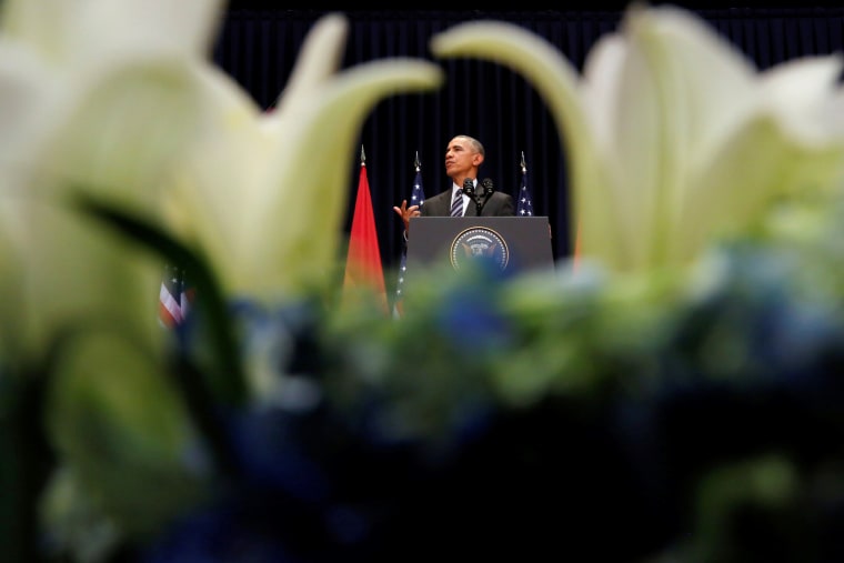 Image: U.S. President Barack Obama delivers a speech at the National Convention Center in Hanoi